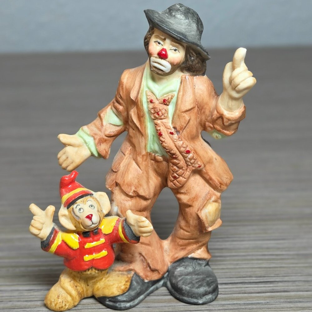 Vintage Hand-painted Emmett Kelly, Jr. w/ Monkey Figurine– Flambro Collectible